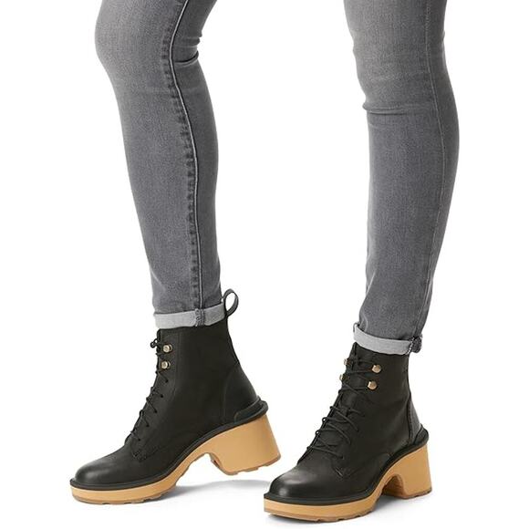 NEW Sorel Hi-Line Heel Lace Boots Women's 6.5 Waterproof Booties Black - Picture 3 of 12